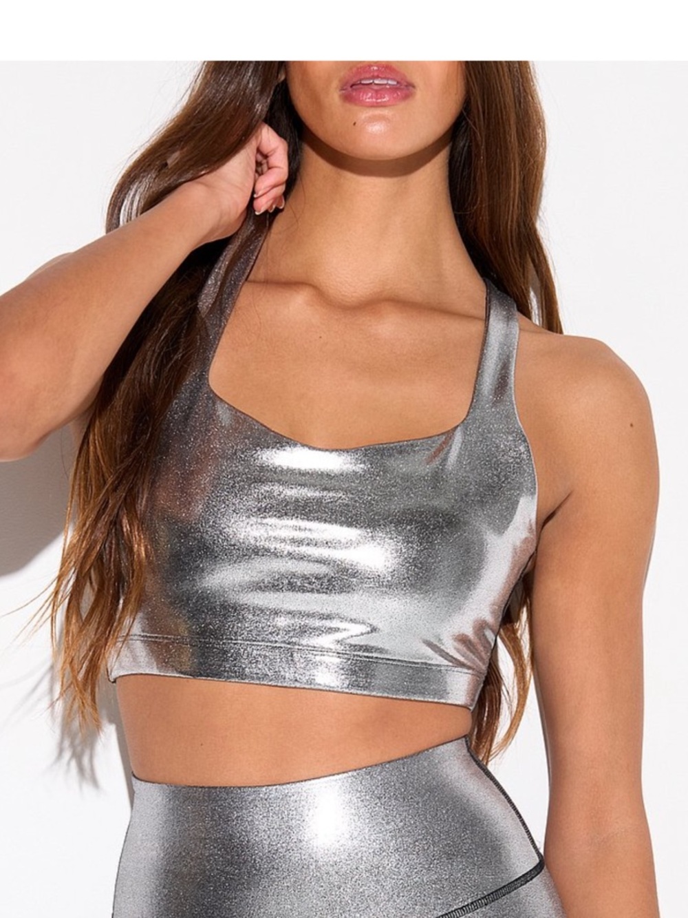 Spiritual Gangster glossy Silver sports bra